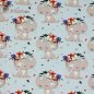 Preview: Jersey niedliche Katzen auf blau mit Blumenkranz