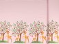 Preview: Jersey Bordüre Reh mit Kirschbaum rosa