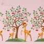 Preview: Jersey Bordüre Reh mit KirschbaumJersey Bordüre Reh mit Kirschbaum rosa
