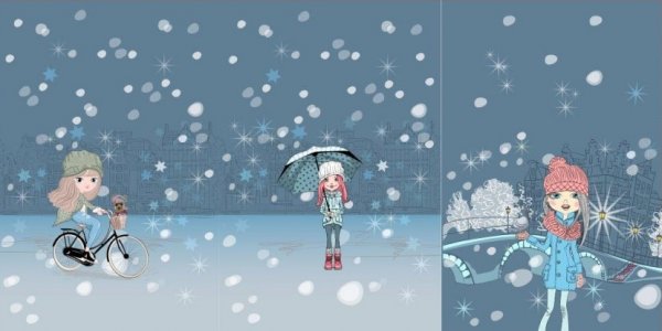 Preview: French Terry Panel Wintermädchen blau