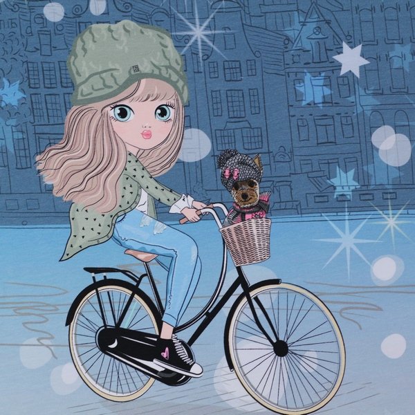 French Terry Panel Wintermädchen blau