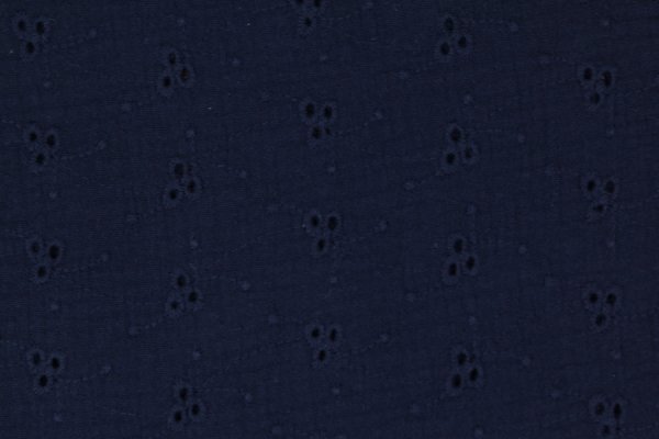 Preview: Musselin Lochstickerei Nachtblau