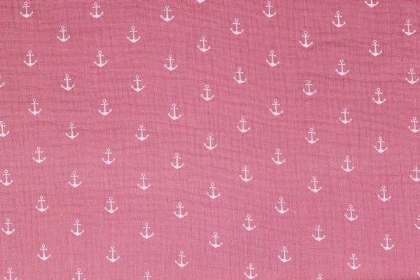 Preview: Musselin Baumwolle Anker rosa