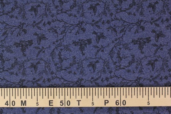 Preview: Sommersweat Blumen schwarz auf Jeansblau