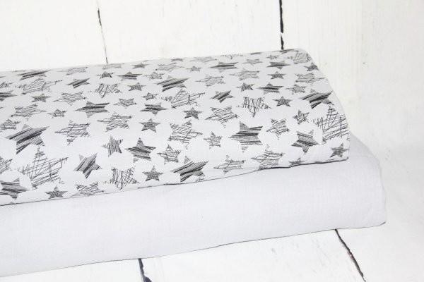 Musselin Baumwolle satin grau skizzierte Sterne
