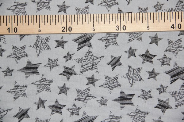 Musselin Baumwolle satin grau skizzierte Sterne