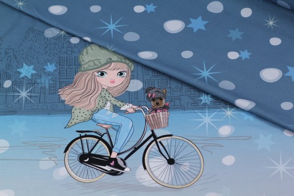 French Terry Panel Wintermädchen blau