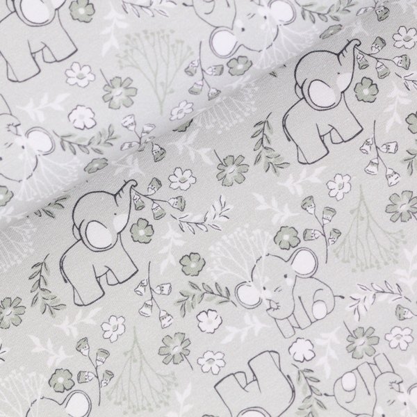 Biojersey Elefant im Blumenwald olive