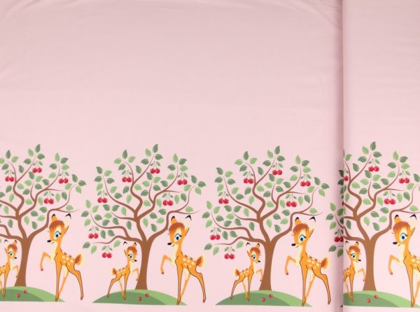 Jersey Bordüre Reh mit Kirschbaum rosa
