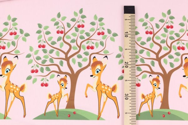 Jersey Bordüre Reh mit Kirschbaum rosa
