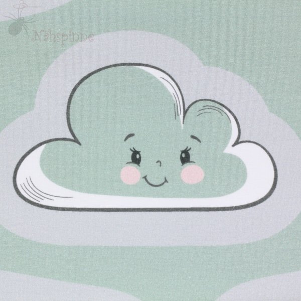 Jersey Wolke, Mond und Sterne grün Kissen