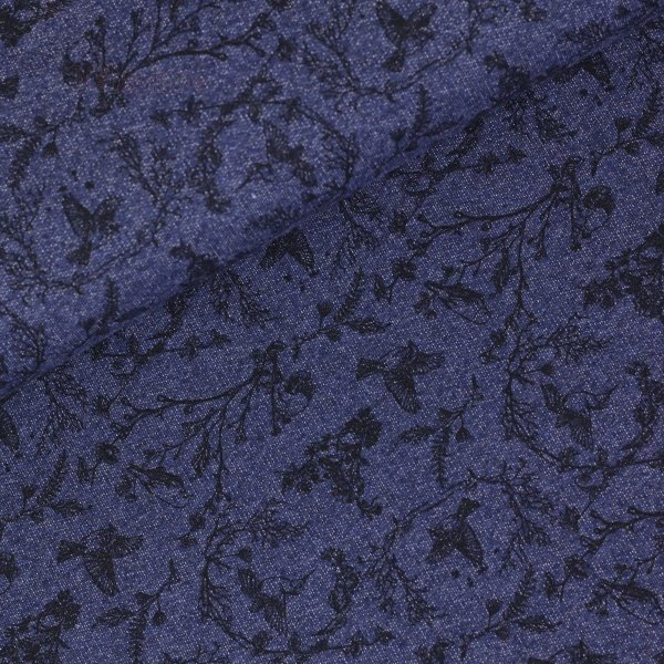 Sommersweat Blumen schwarz auf Jeansblau