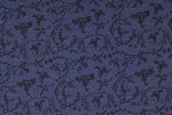 Sommersweat Blumen schwarz auf Jeansblau